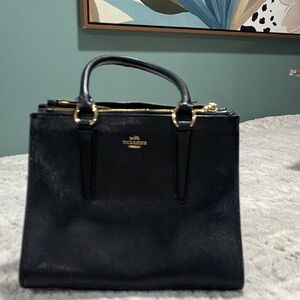 Coach Elegant Black Satchel with Gold Details